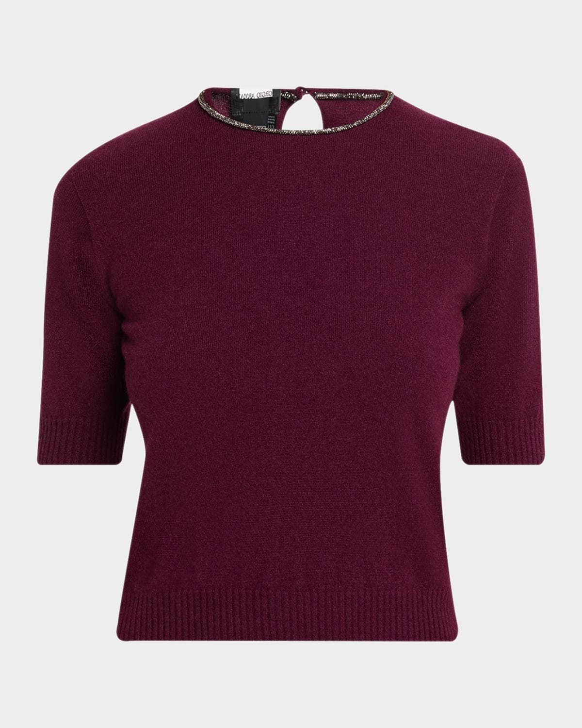 Giorgio Armani Embellished Short-Sleeve Cashmere Crewneck Sweater