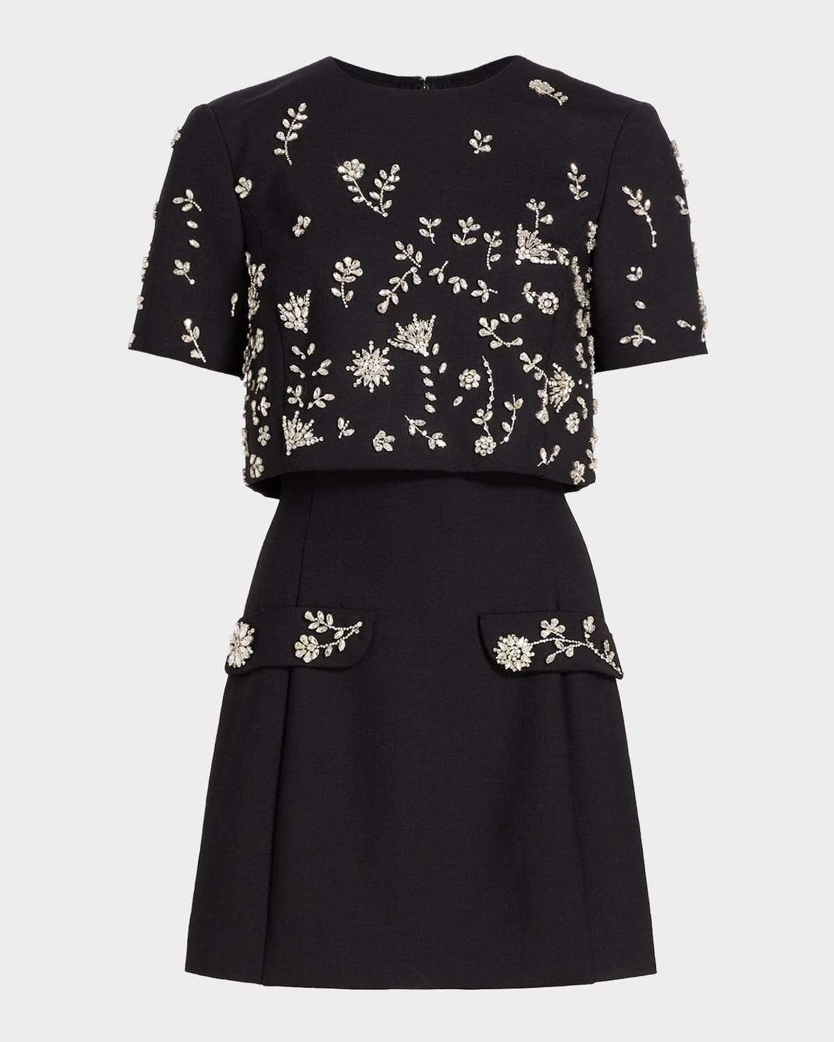 Oscar de la Renta Crystal Short-Sleeve Bolero Mini Dress
