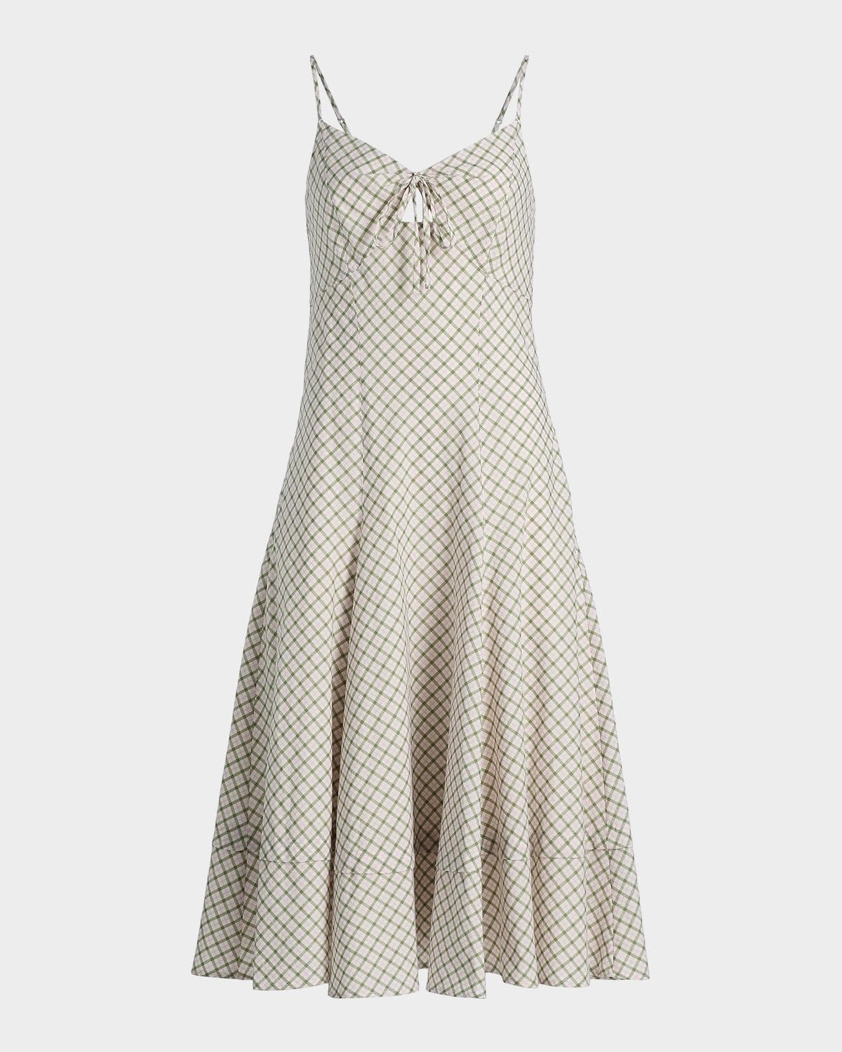 Derek Lam 10 Crosby Sable Mini Check Cotton-Blend Midi Dress