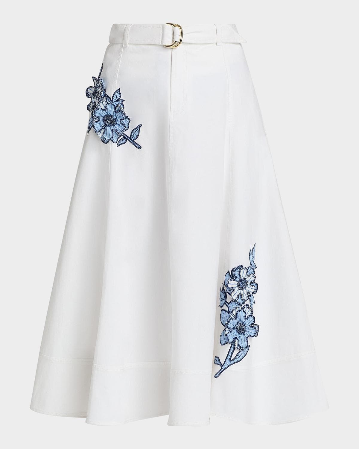 Likely Samara Striped Floral Appliqué Midi Skirt
