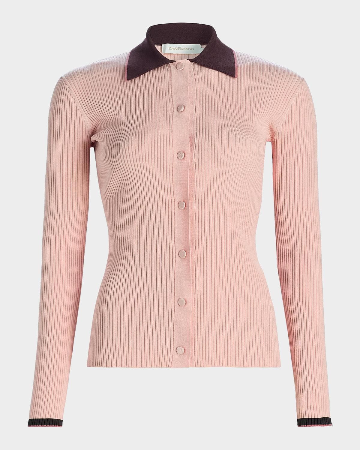 Zimmermann Cutaway Collar Rib-Knit Cardigan