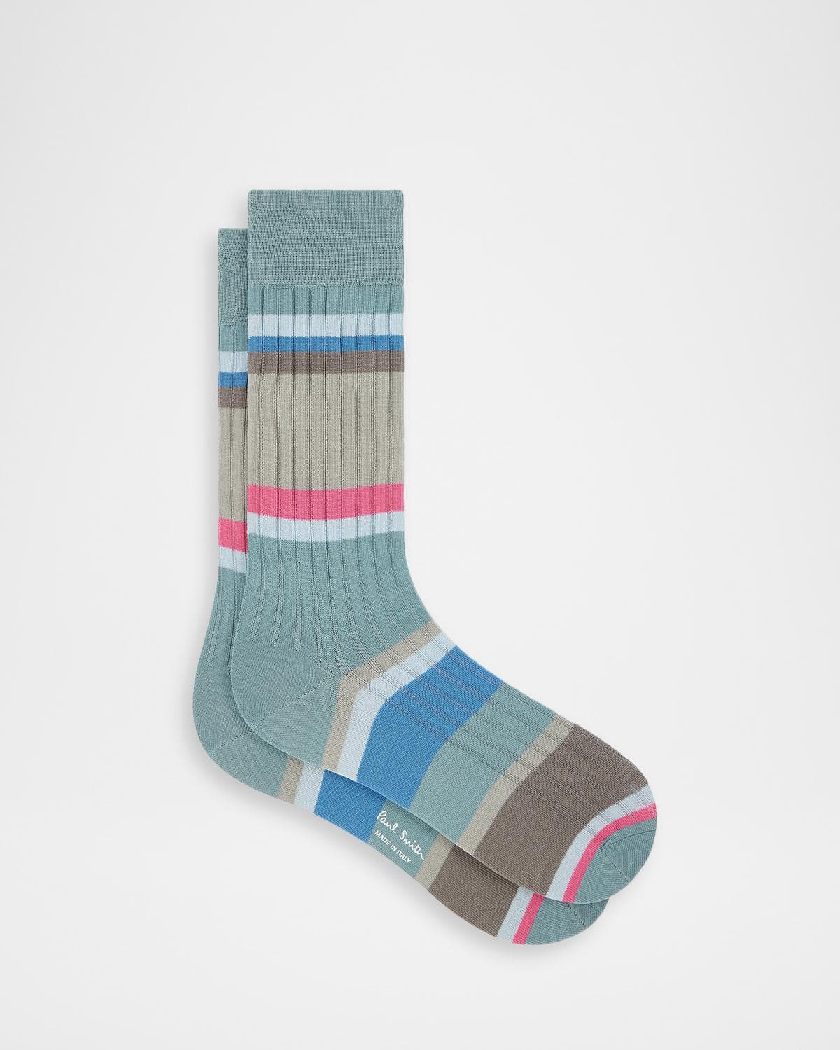 Paul Smith Men's Pool Ribbed Stripe Mid-Calf Socks
