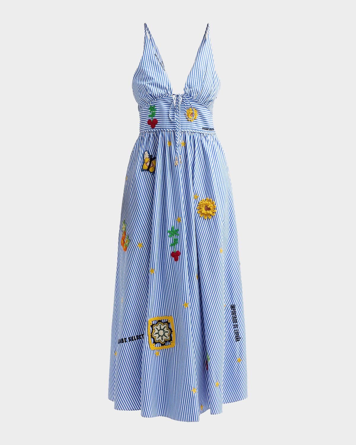 Camilla Crochet Appliqué Striped Cotton Midi Dress