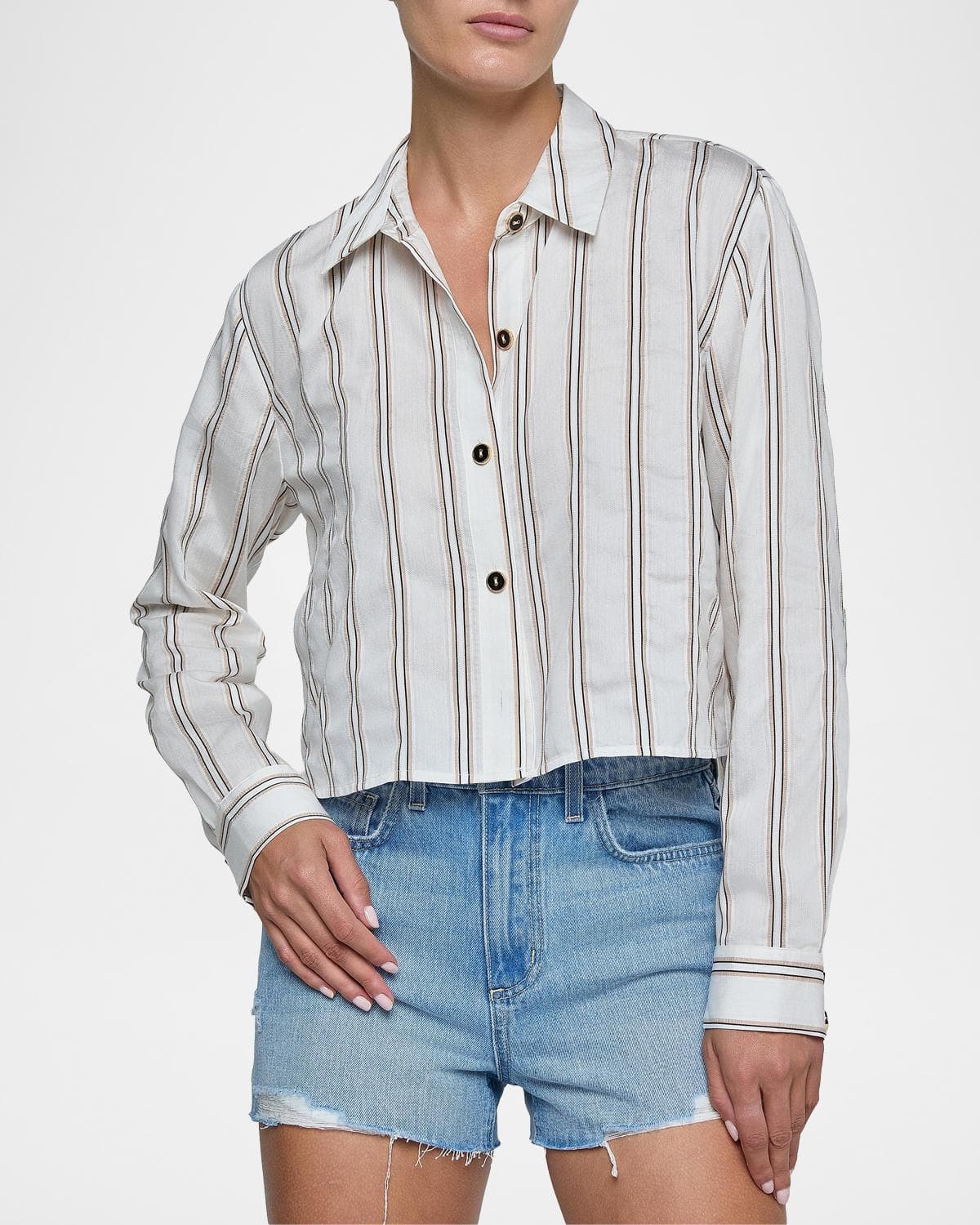 L 'AGENCE Cosette Shadow Striped Crop Shirt