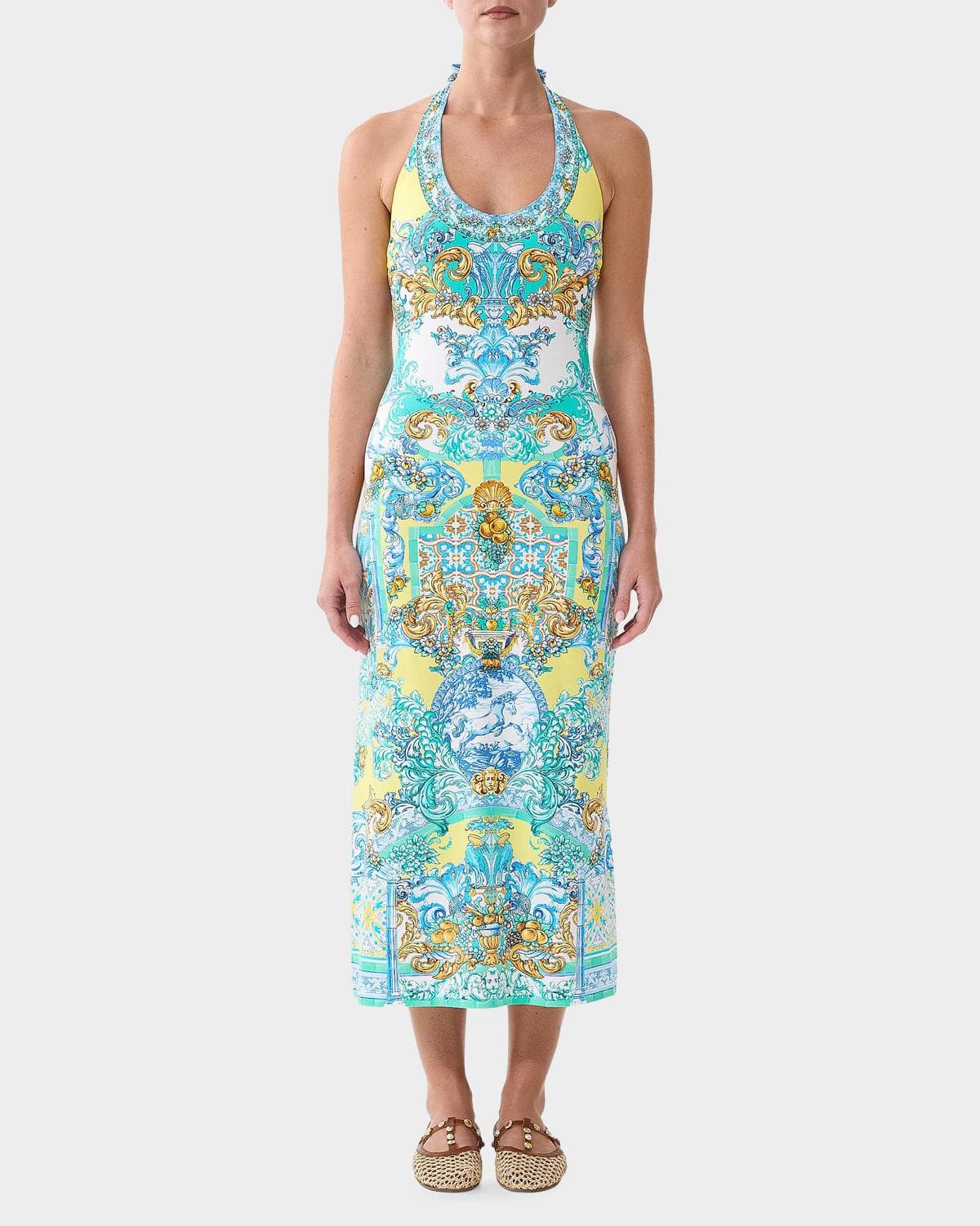 Camilla Dial Up The Tiles Print Jersey Halter Cover-Up Midi Dress