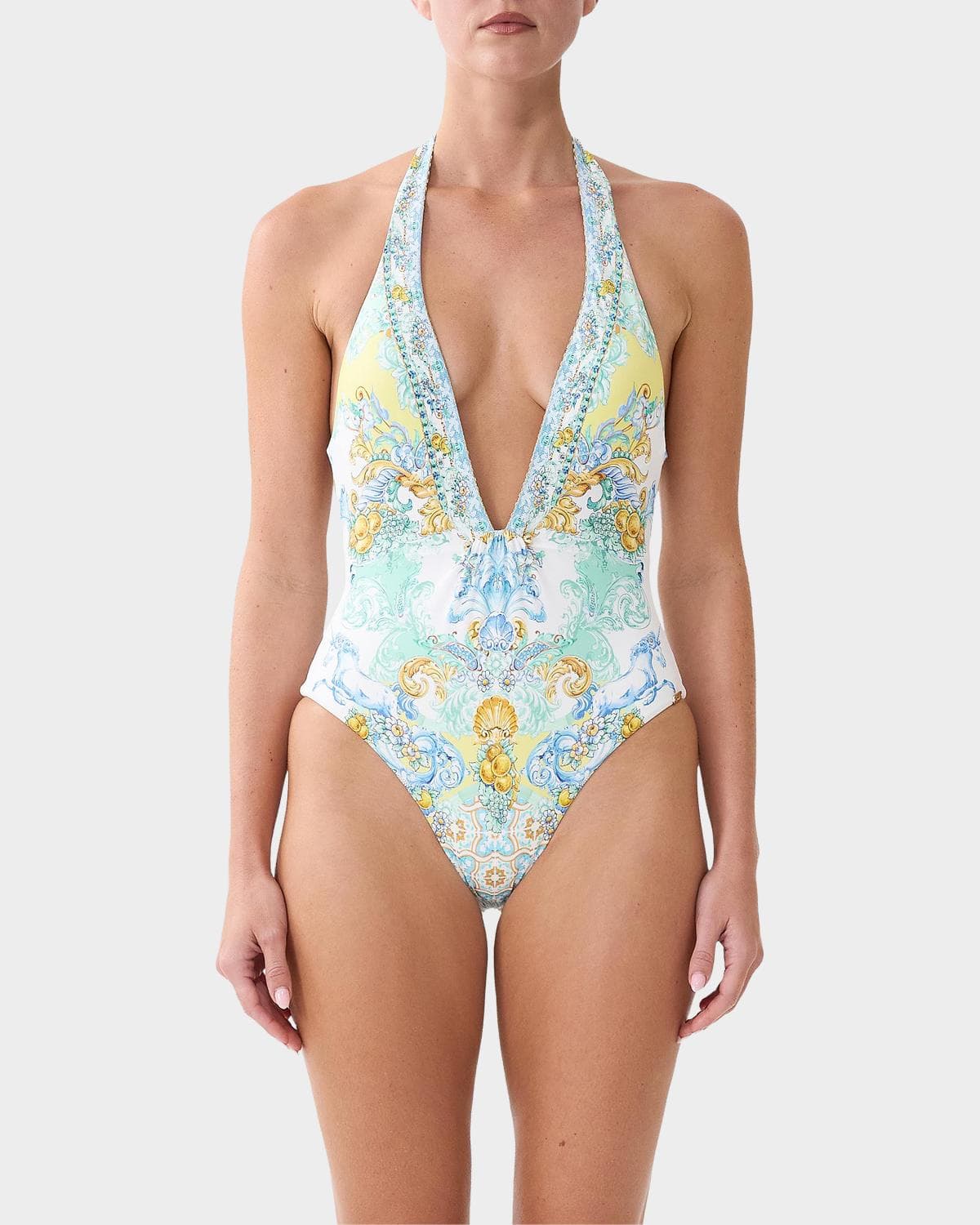 Camilla Dial Up The Tile Plunging One-Piece Swimsuit