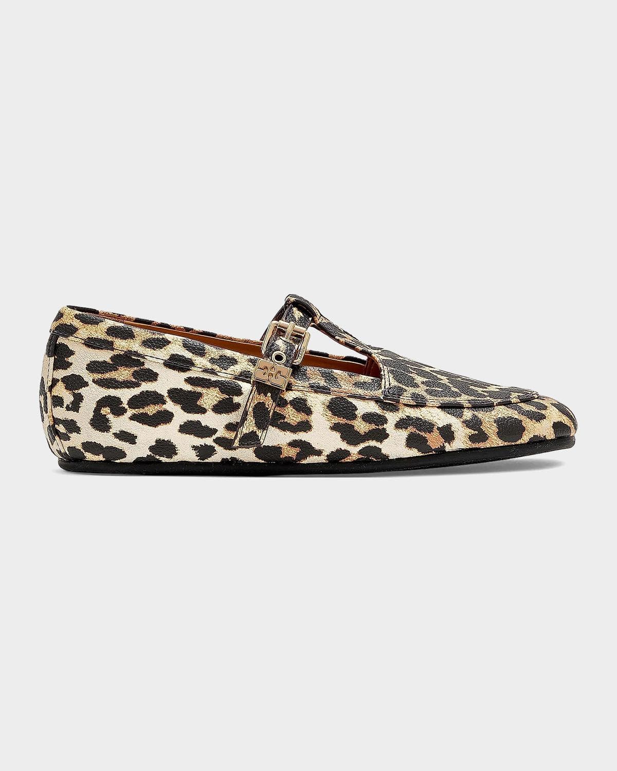 Ganni Leopard-Print Mary Janes