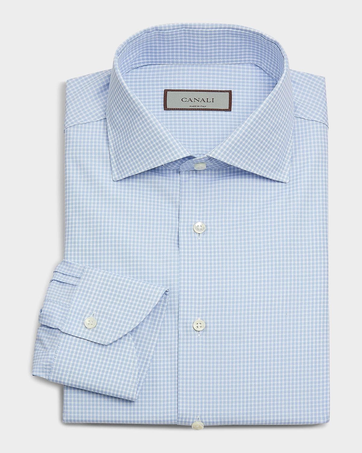 Canali Men's Cotton Micro-Gingham Dress Shirt
