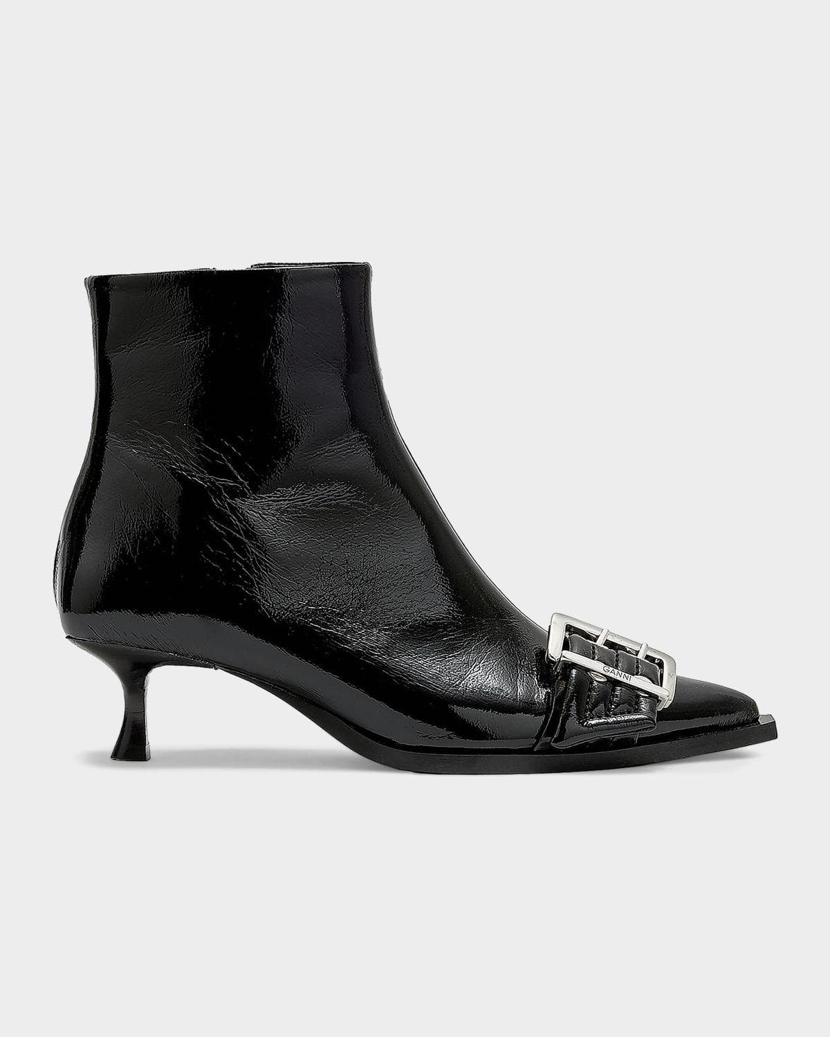 Ganni 50MM Buckle-Detail Faux-Leather Boots