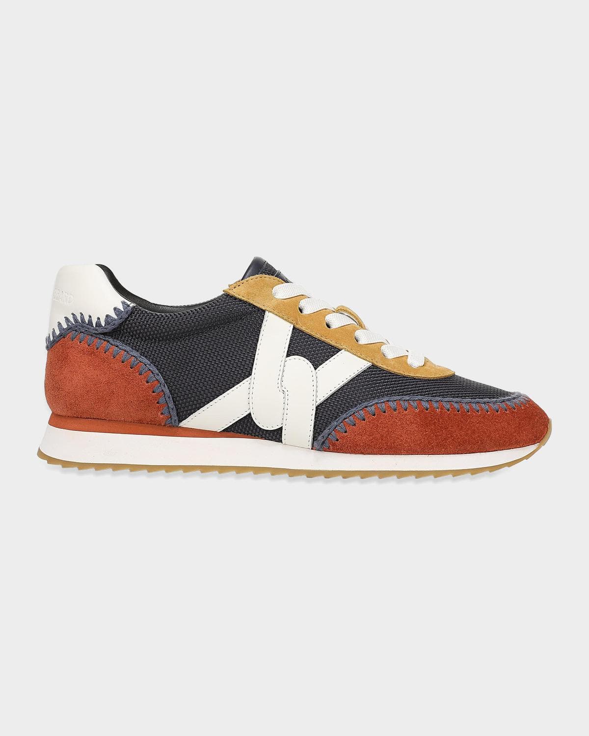 Veronica Beard Penrose Whipstitch Mesh and Mixed Leather Sneakers