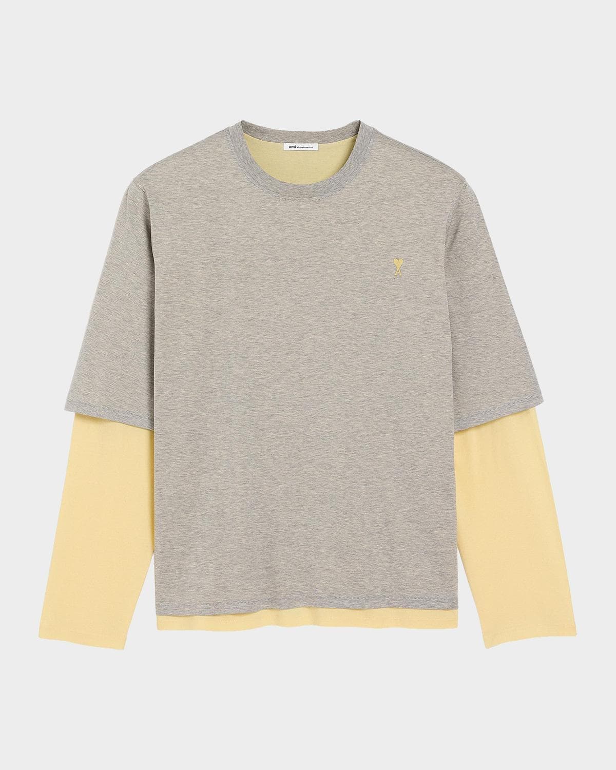 Ami Paris Men's Cotton Ami de Coeur Layered Long-Sleeve T-Shirt