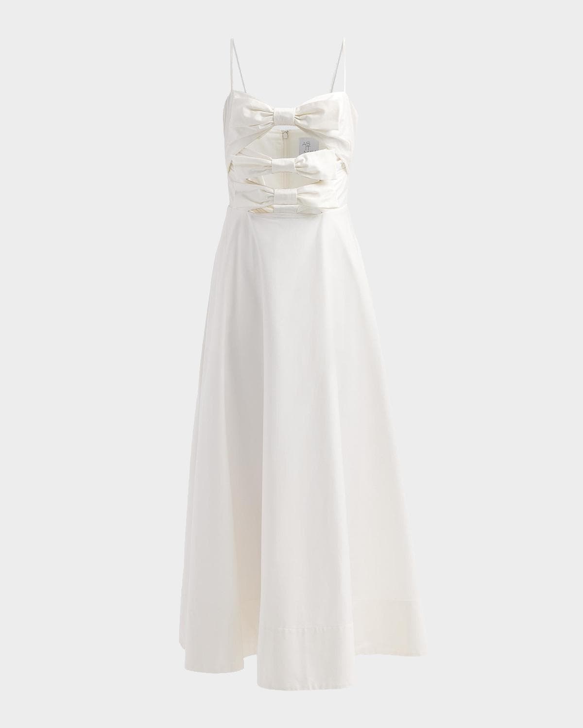 As It May Ariaelle Cotton-Blend Bow Midi Dress