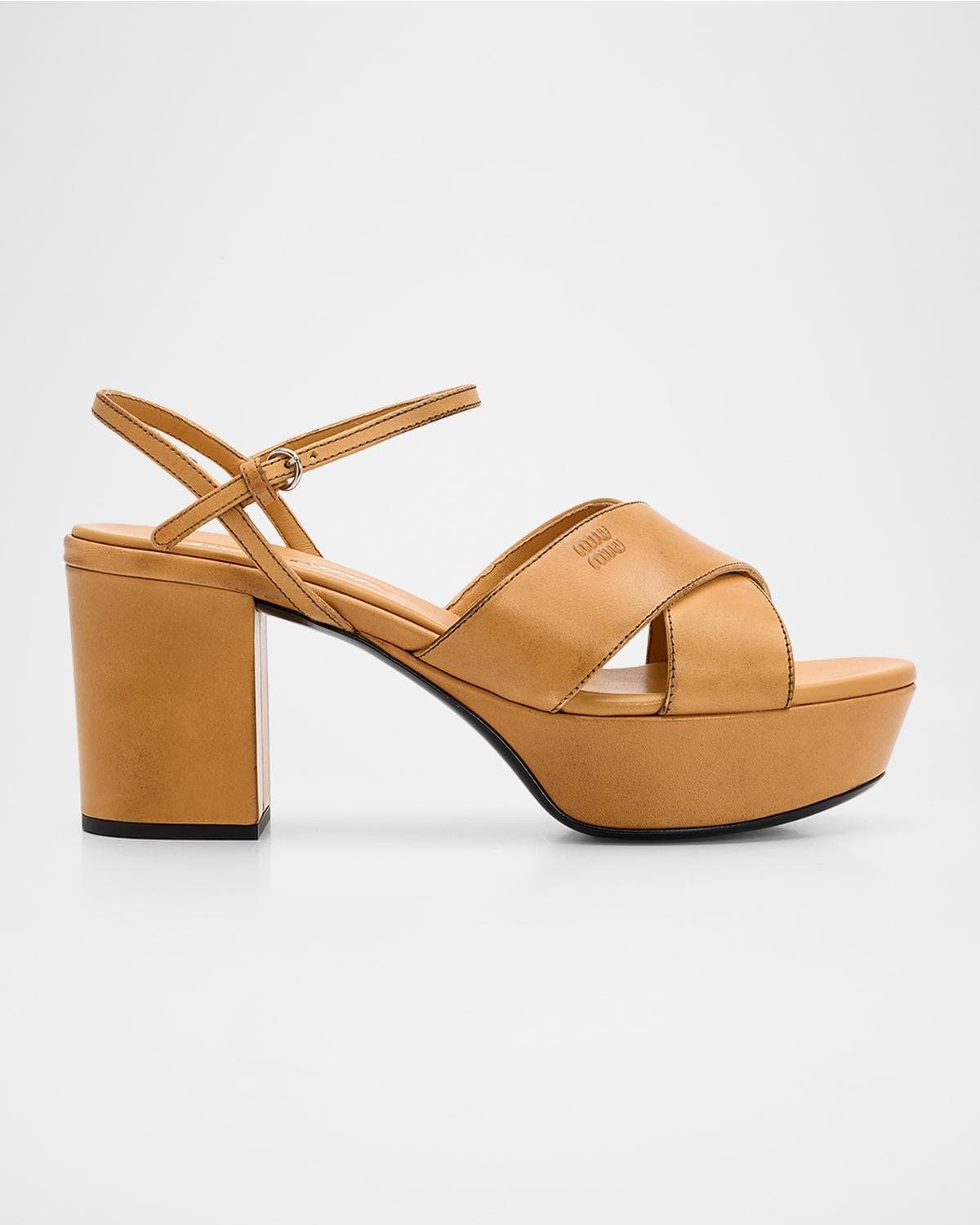 Miu Miu Waxed Leather Platform Sandals