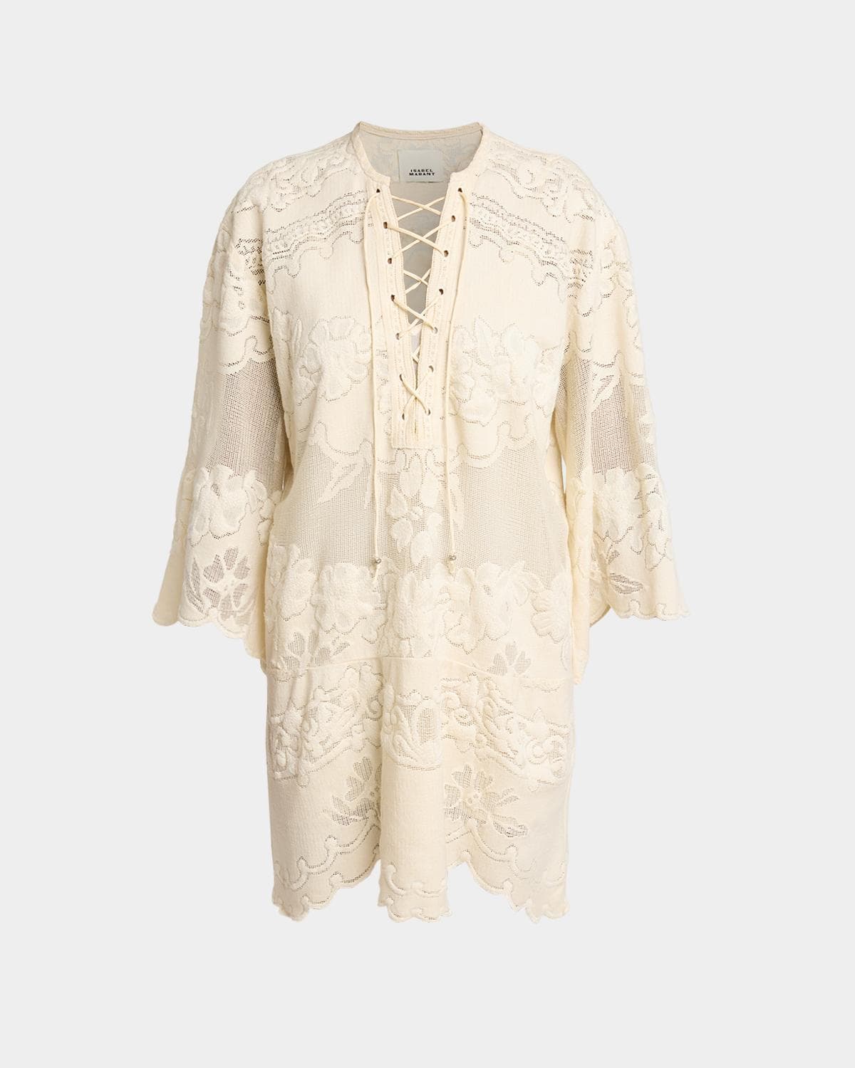 Isabel Marant Solara Floral Jacquard Lace-Up Mini Caftan Dress