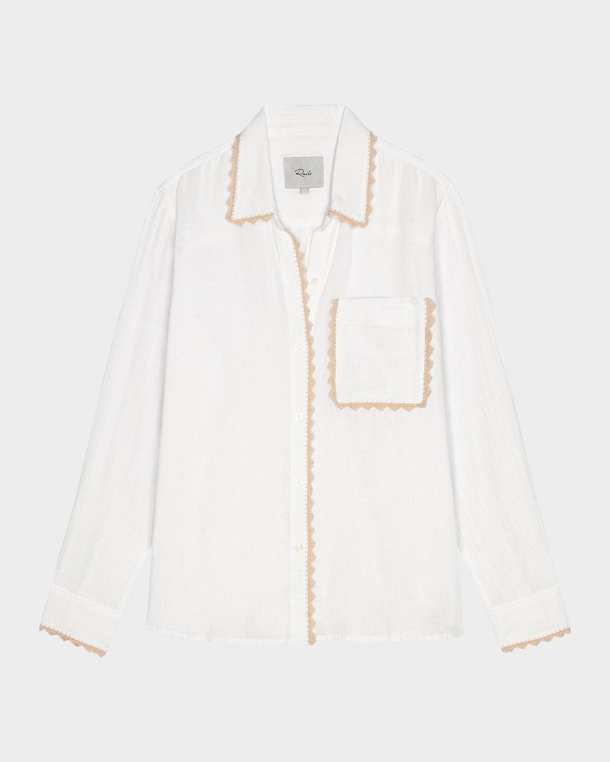 Rails Saya Linen Crochet-Trim Shirt