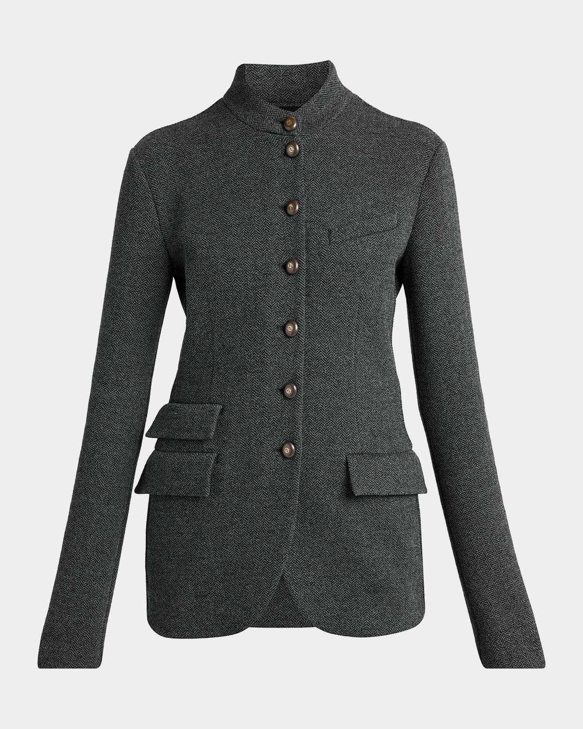 Giorgio Armani Fitted Herringbone Wool-Blend Blazer