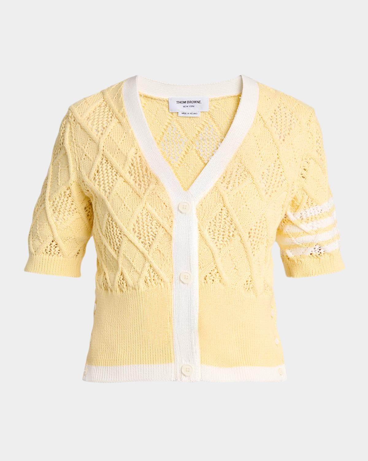 Thom Browne Argyle Pointelle-Knit Cotton Cardigan