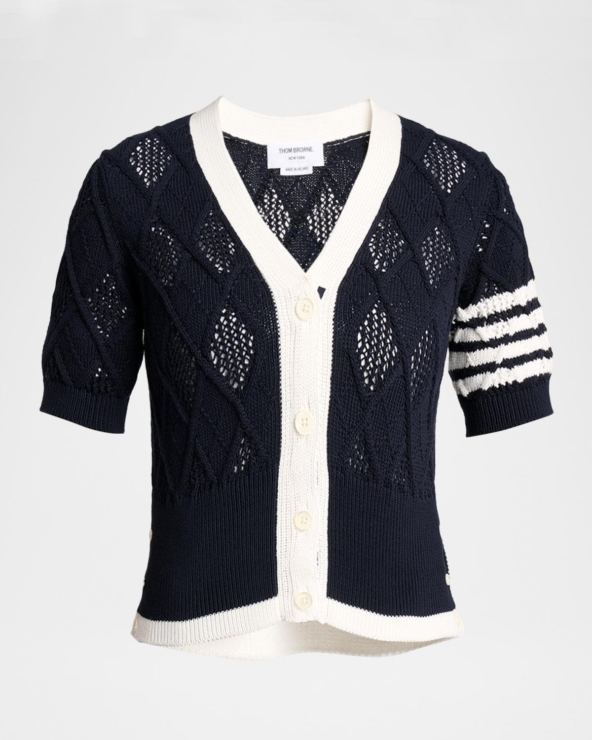 Thom Browne Argyle Pointelle-Knit Cotton Cardigan