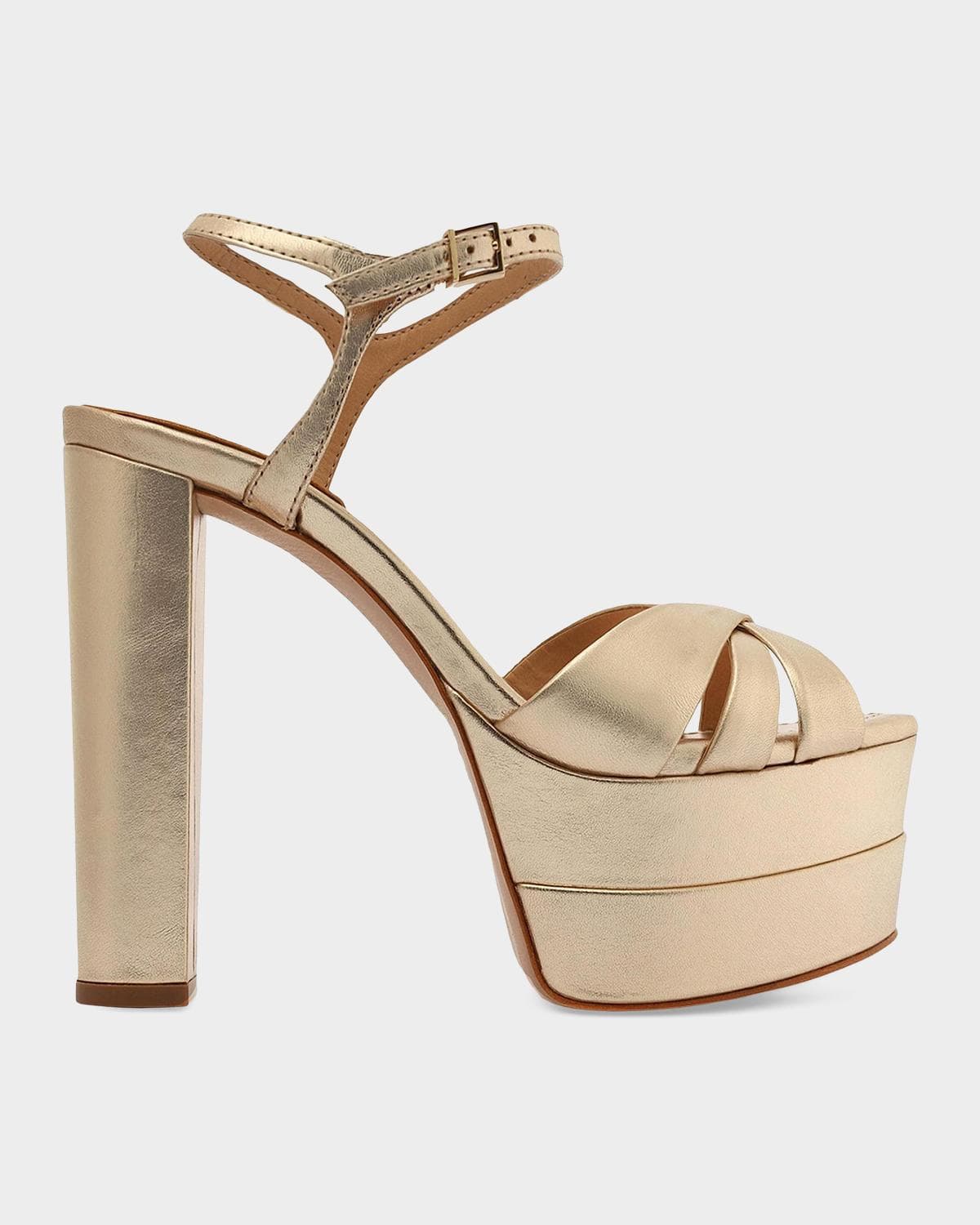 Schutz Keefa High Metallic Leather Platform Sandals