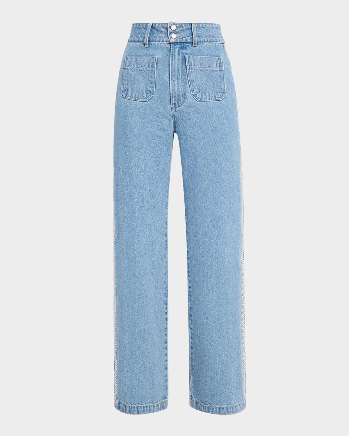 Veronica Beard Taylor Embroidered Patch-Pocket Straight-Leg Jeans