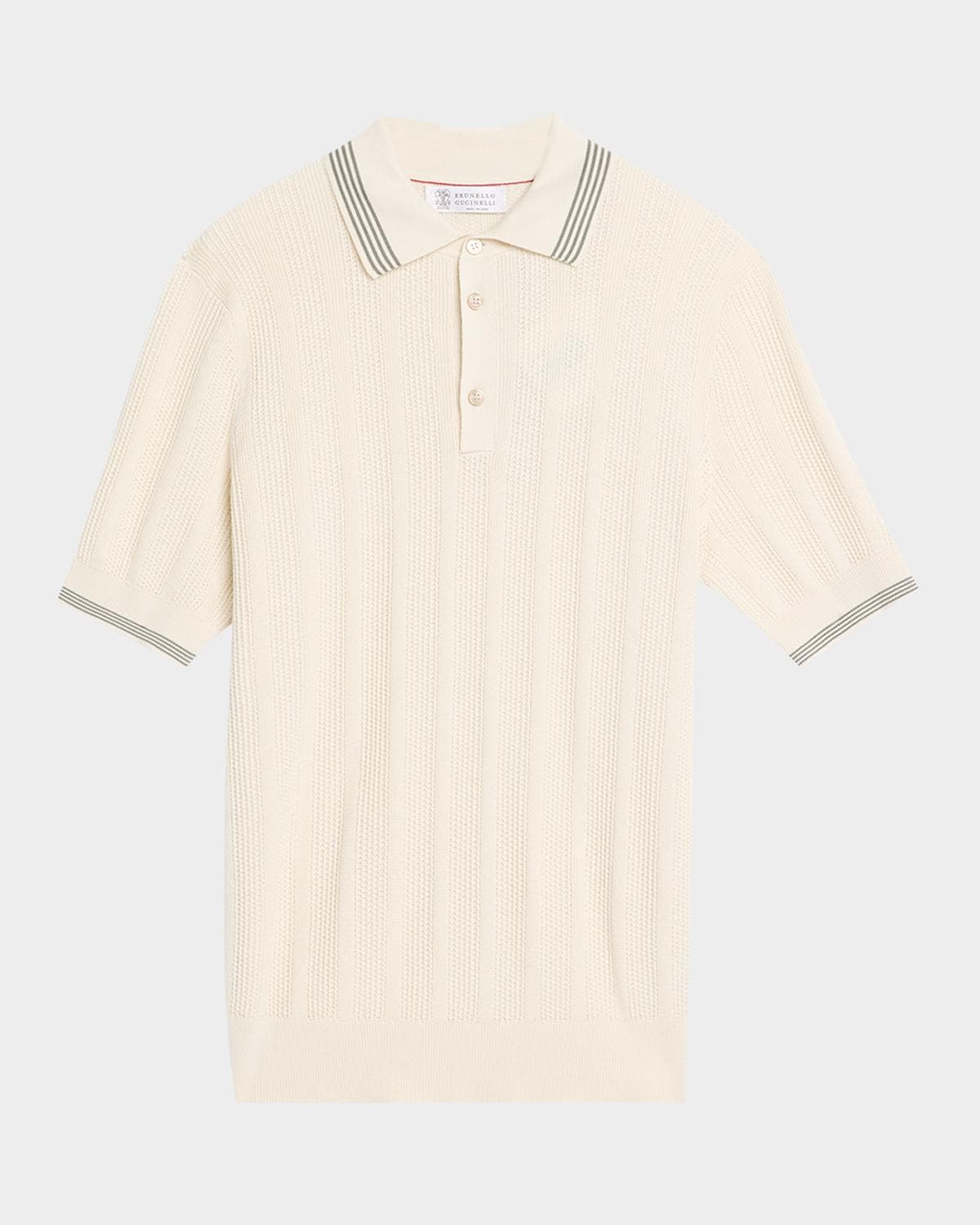 Brunello Cucinelli Men's Cotton Textured Rib Knit Polo Shirt