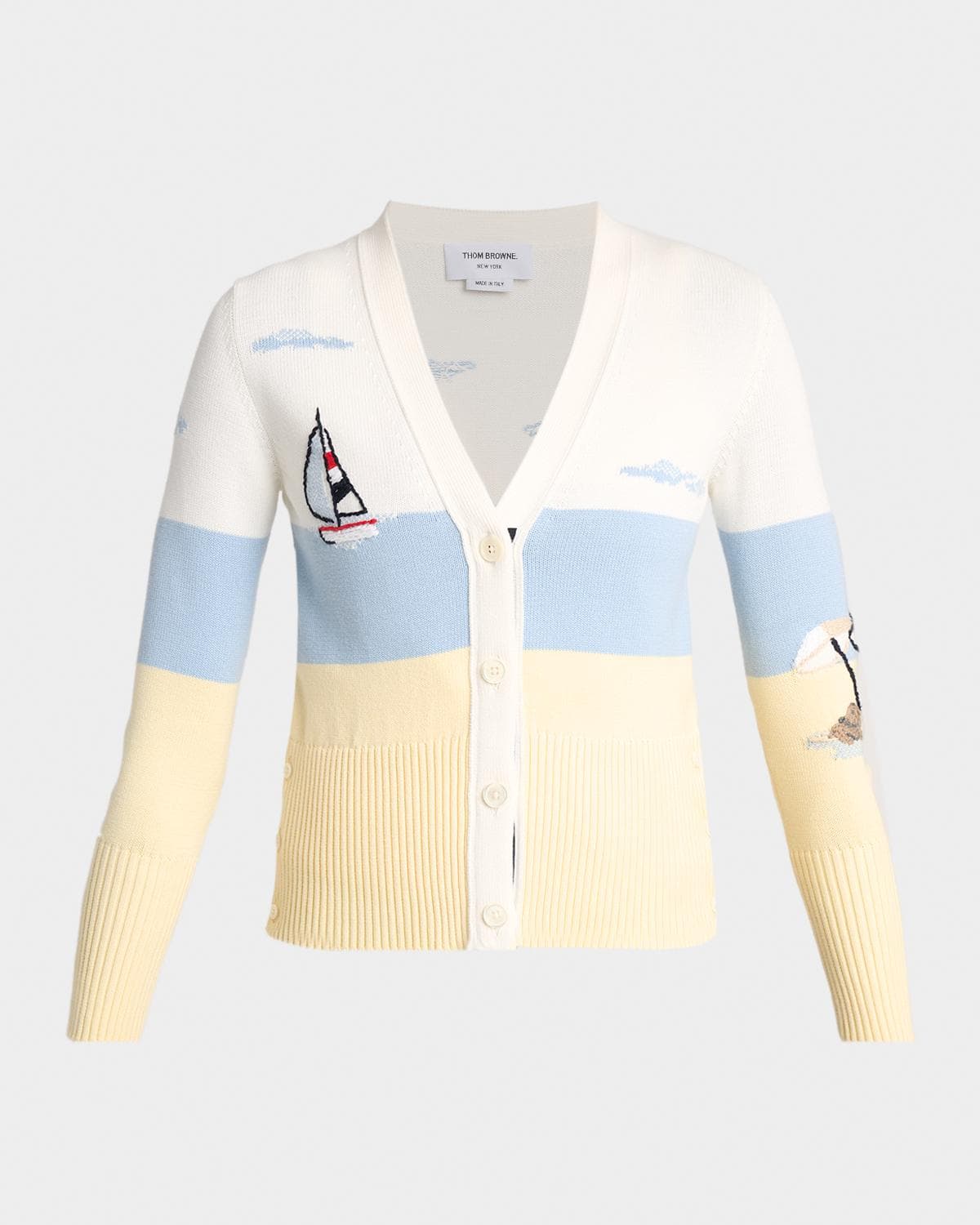 Thom Browne Colorblocked Embroidered Intarsia-Knit Cotton Cardigan