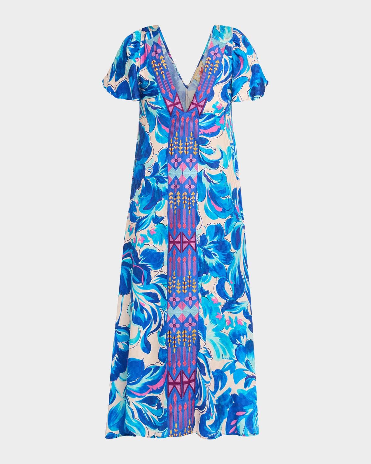 Johnny Was Embroidered Floral-Print Midi Dress