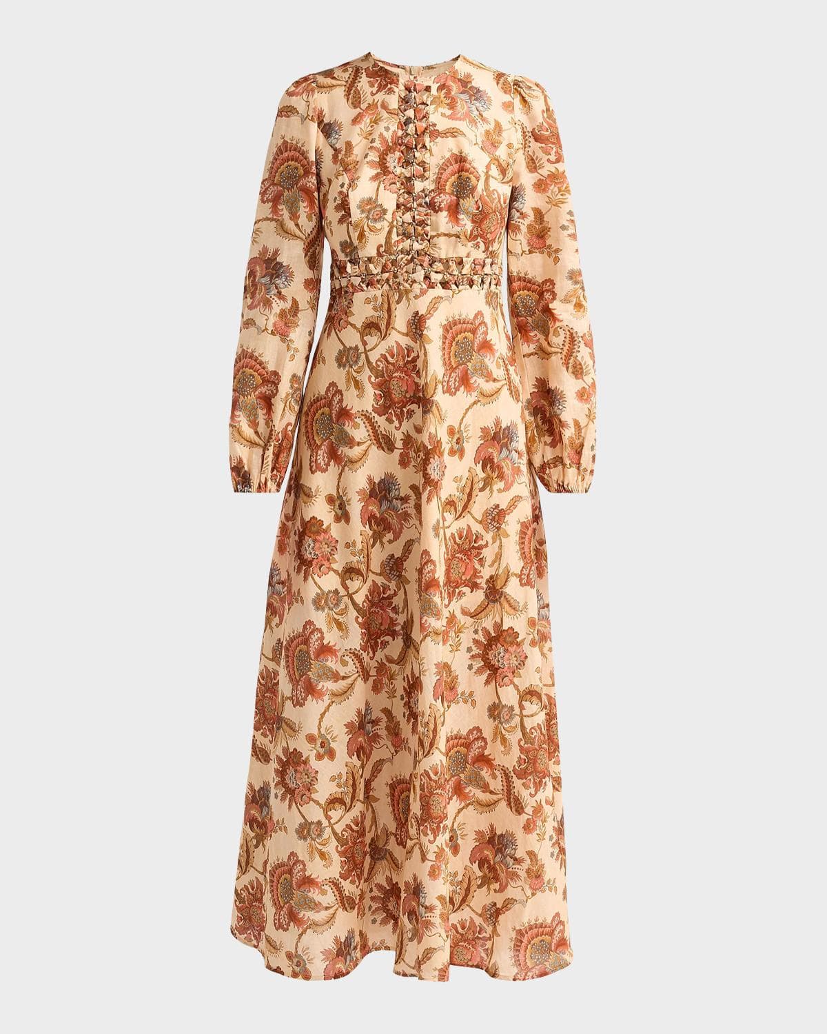 Zimmermann Aster Floral Linen Knot Detail Maxi Dress