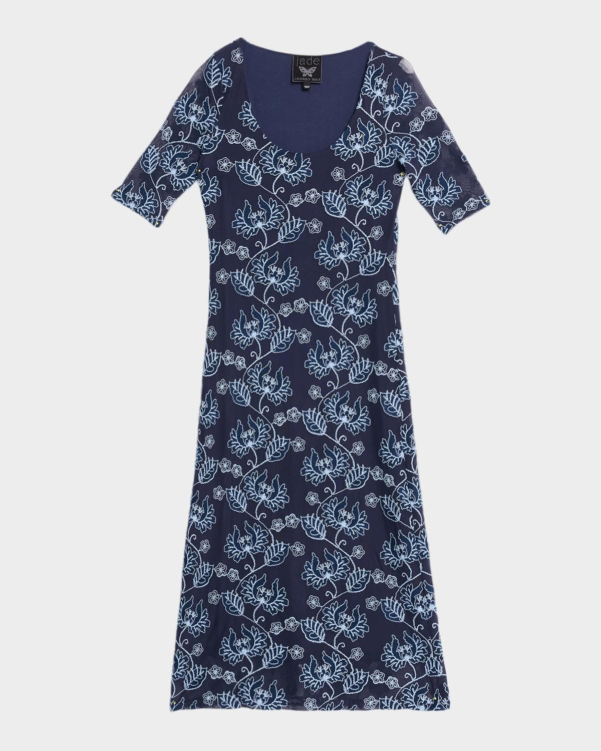 Johnny Was Maya Floral-Embroidered Mesh Midi Dress