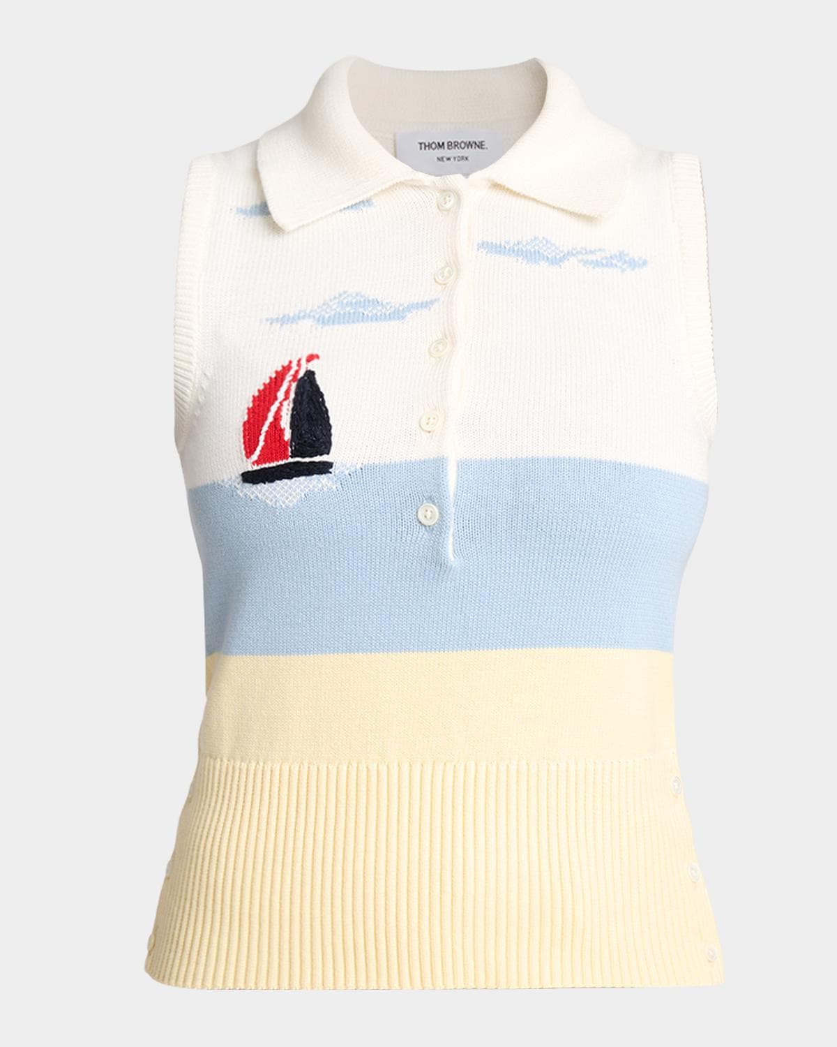 Thom Browne Embroidered Nantucket Intarsia Sleeveless Polo Sweater