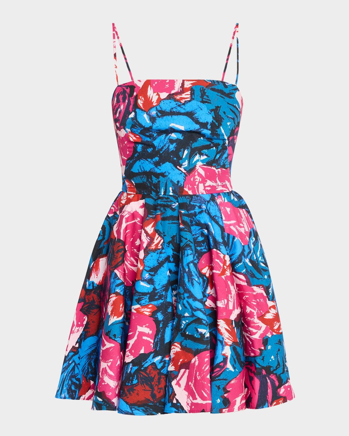 Givenchy Sliced Sleeveless Floral Cotton Poplin Mini Dress