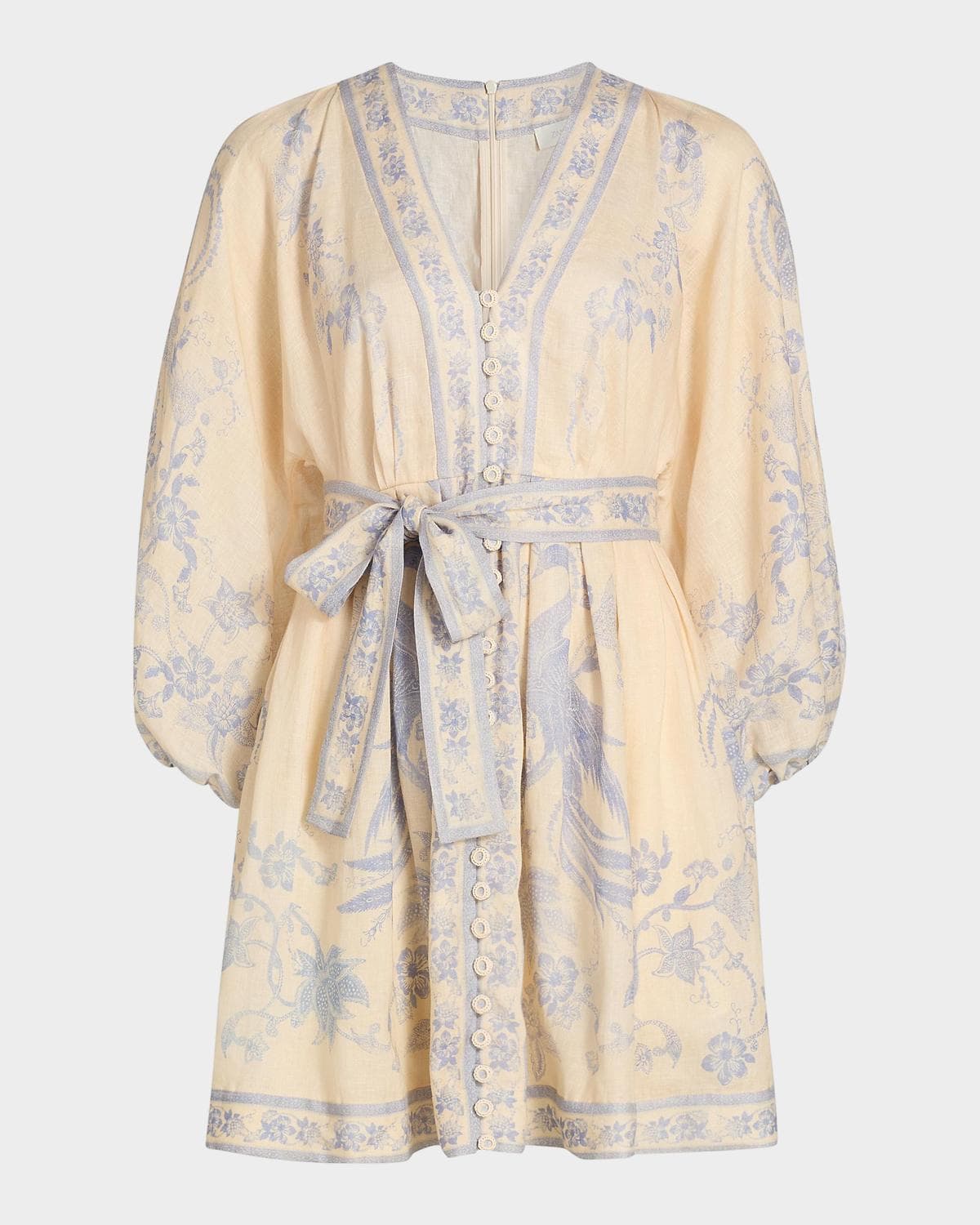 Zimmermann Indra Floral Plunge Linen Minidress