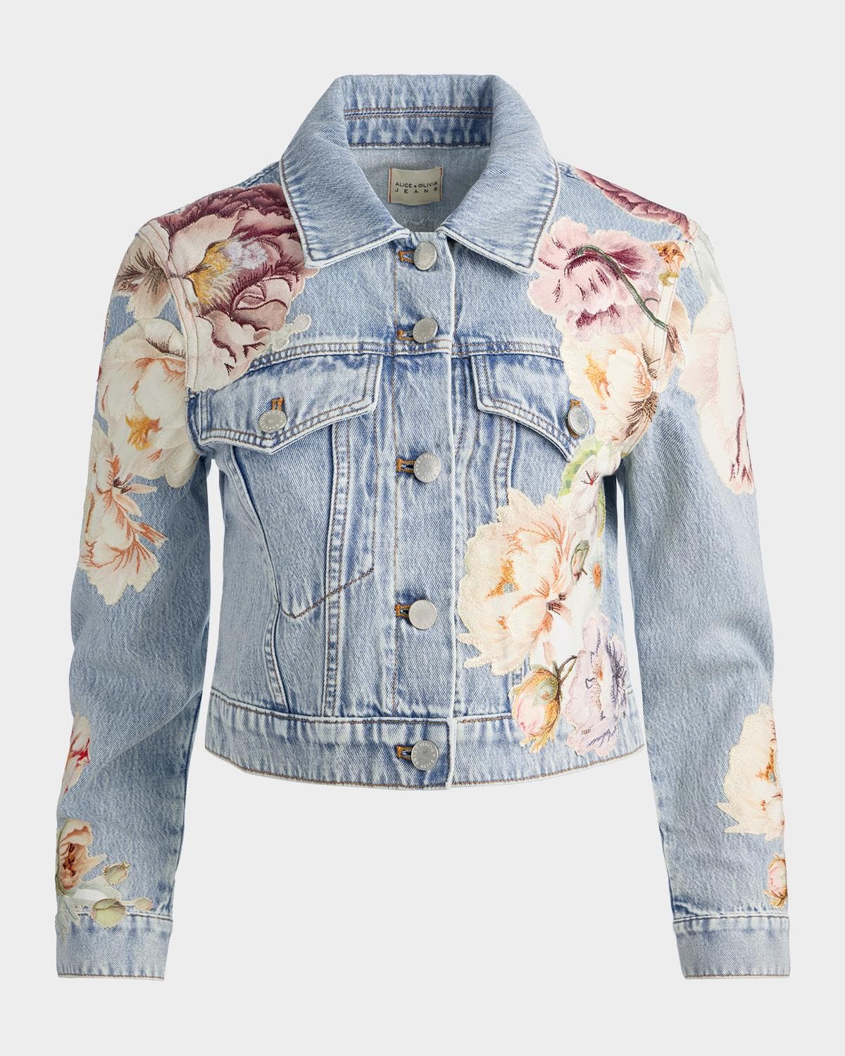 ALICE + OLIVIA Chloe Floral Embroidered Cropped Denim Jacket · XSMALL