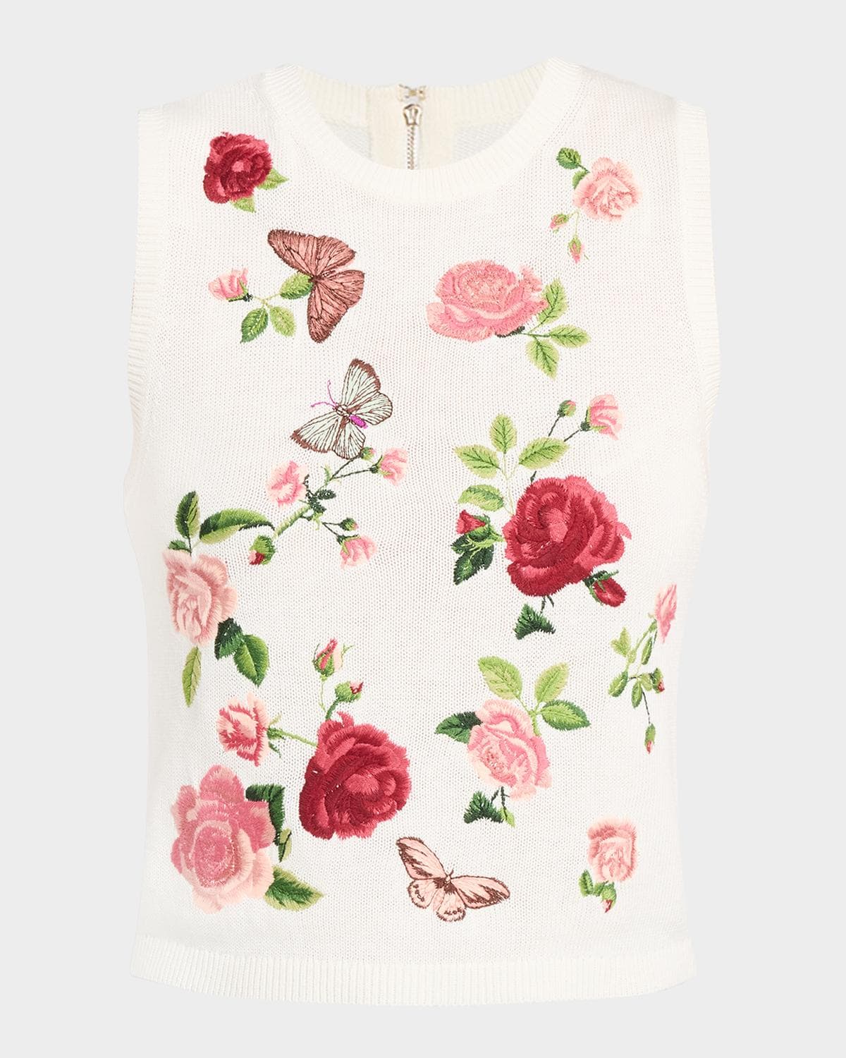 ALICE + OLIVIA Reva Embroidered Rib-Knit Tank Top