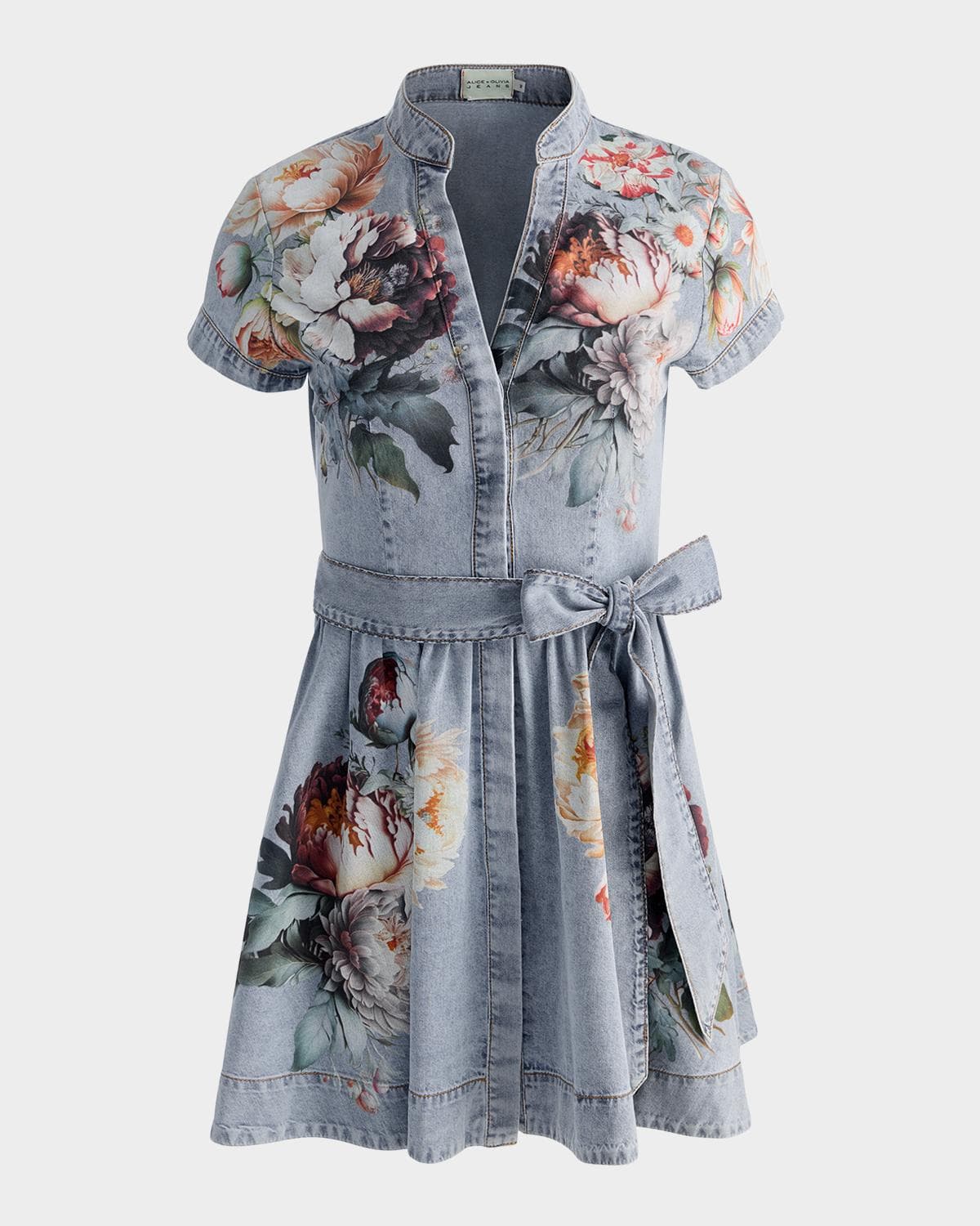 ALICE + OLIVIA Lucy Floral Denim Mini Shirtdress