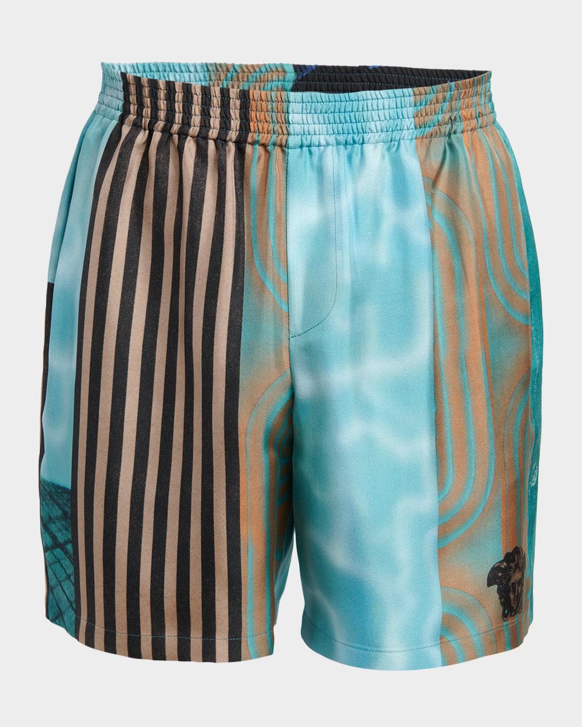 Versace Men's Floating Abstract Silk Twill Pull-On Shorts