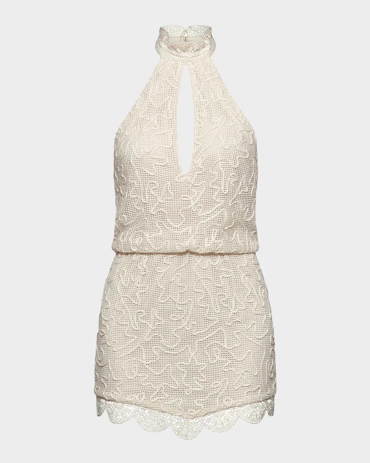 Et Ochs Elise Cutout Embroidered Halter Mini Dress