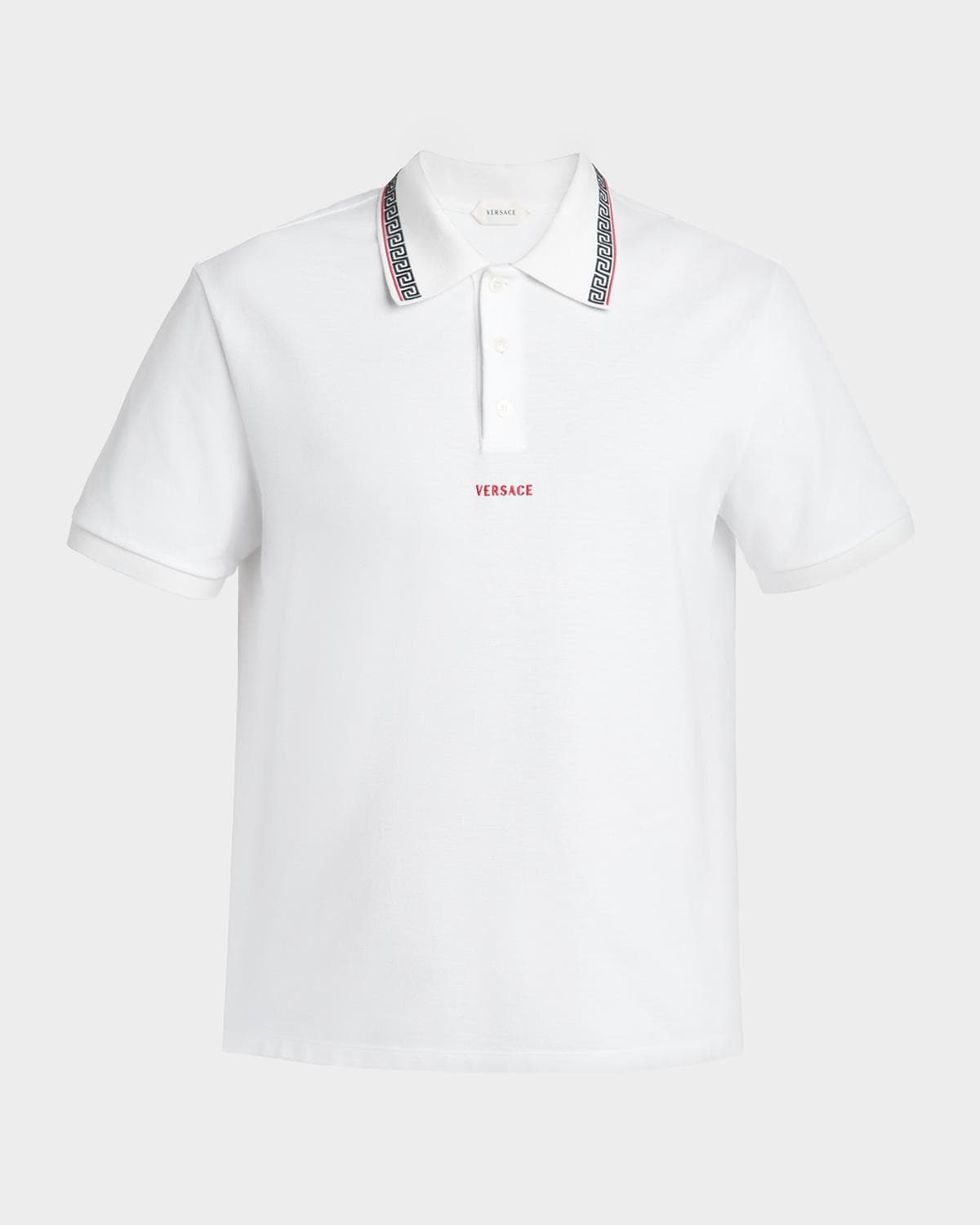 Versace Men's Logo Embroidered Cotton Pique Polo Shirt