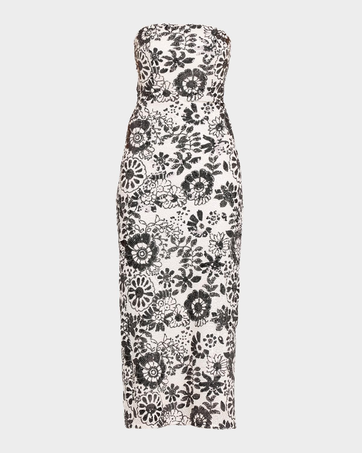 Ramy Brook Bonnie Strapless Floral Sequin Column Midi Dress