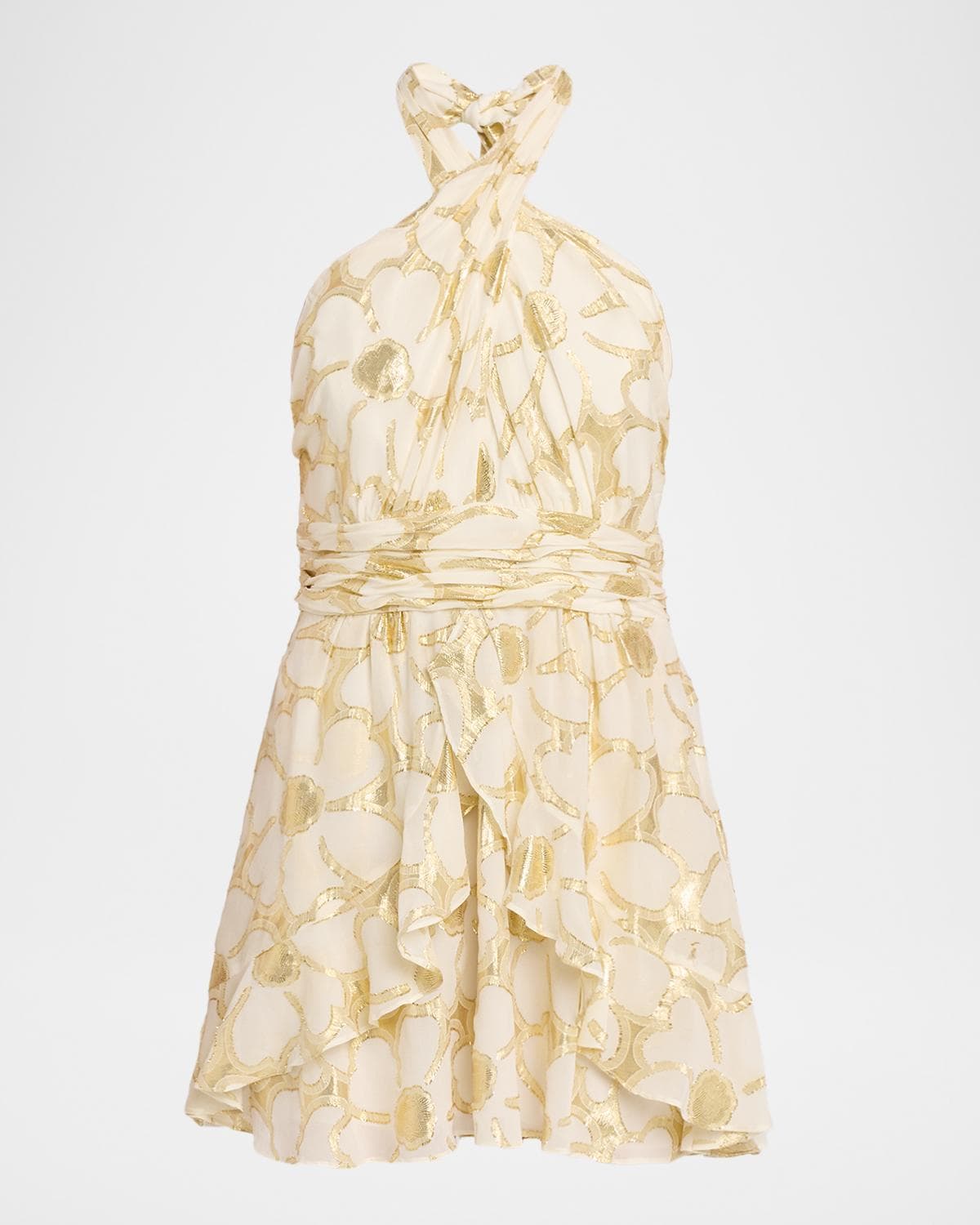 Ramy Brook Reuben Metallic Floral Halter Mini Dress