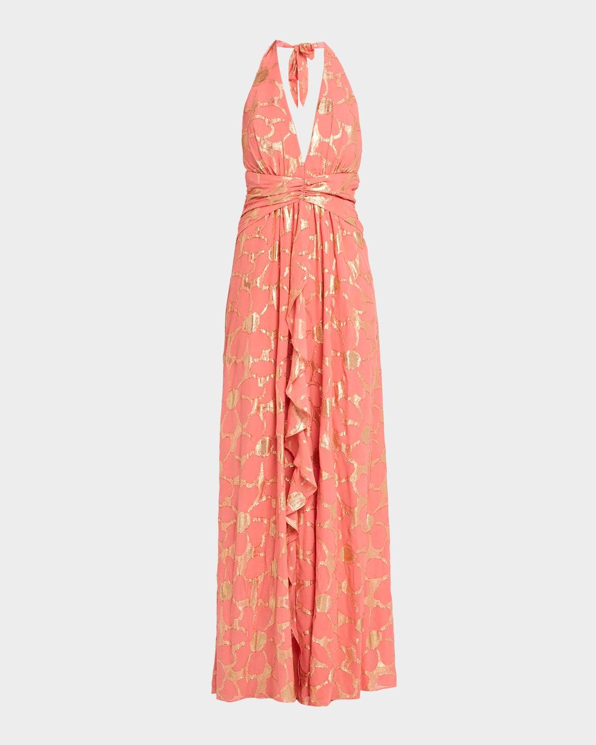 Ramy Brook Stephanie Metallic Floral Halter Maxi Dress