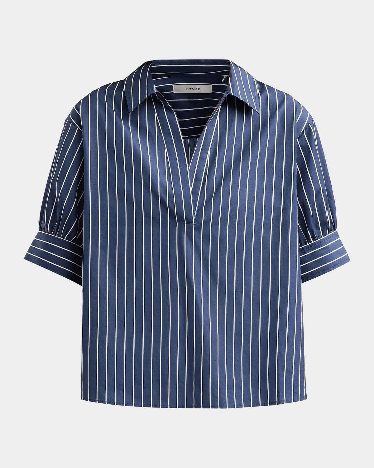 FRAME The Popover Striped Cotton Top