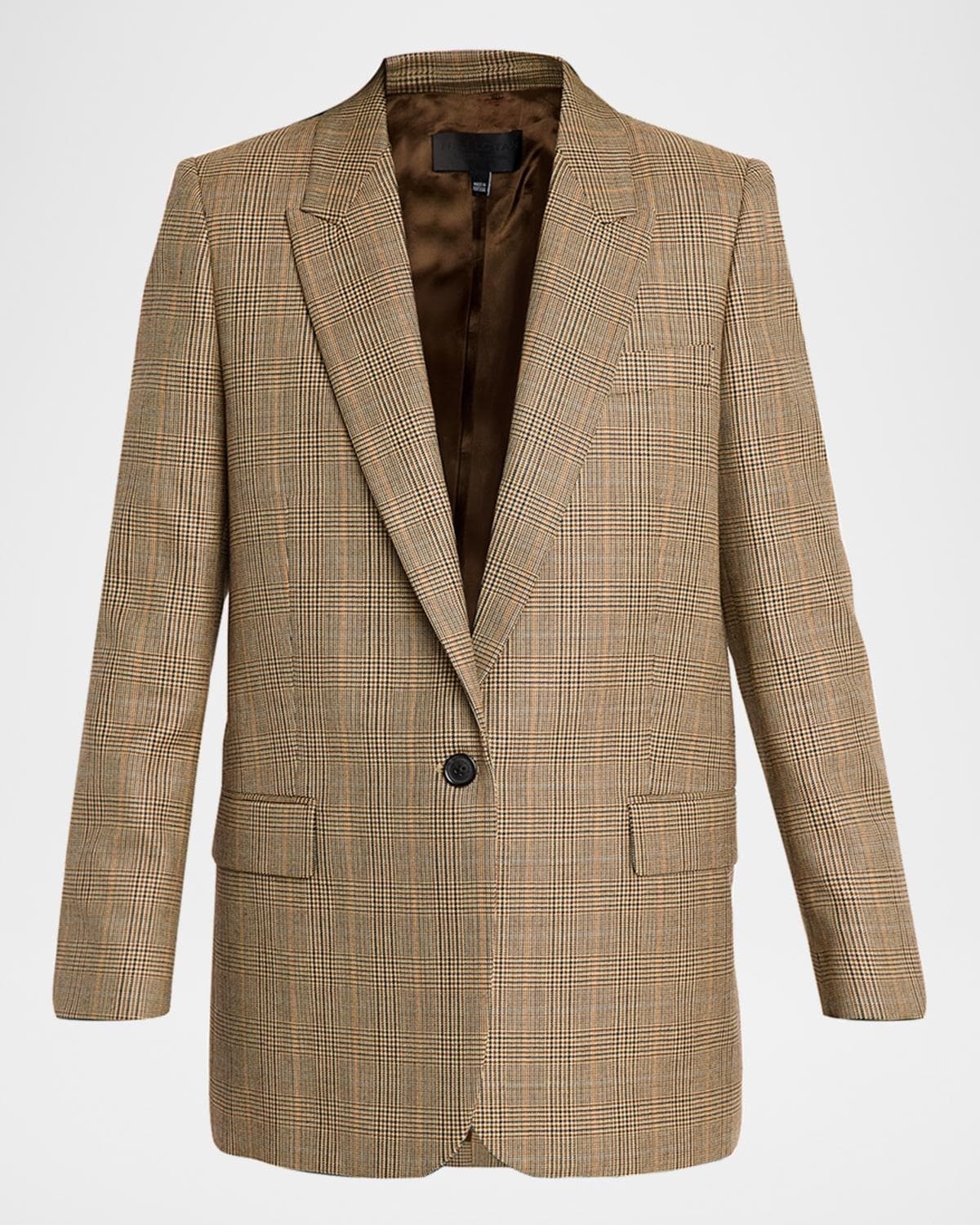Nili Lotan Diane Check Wool Single-Breasted Blazer Jacket