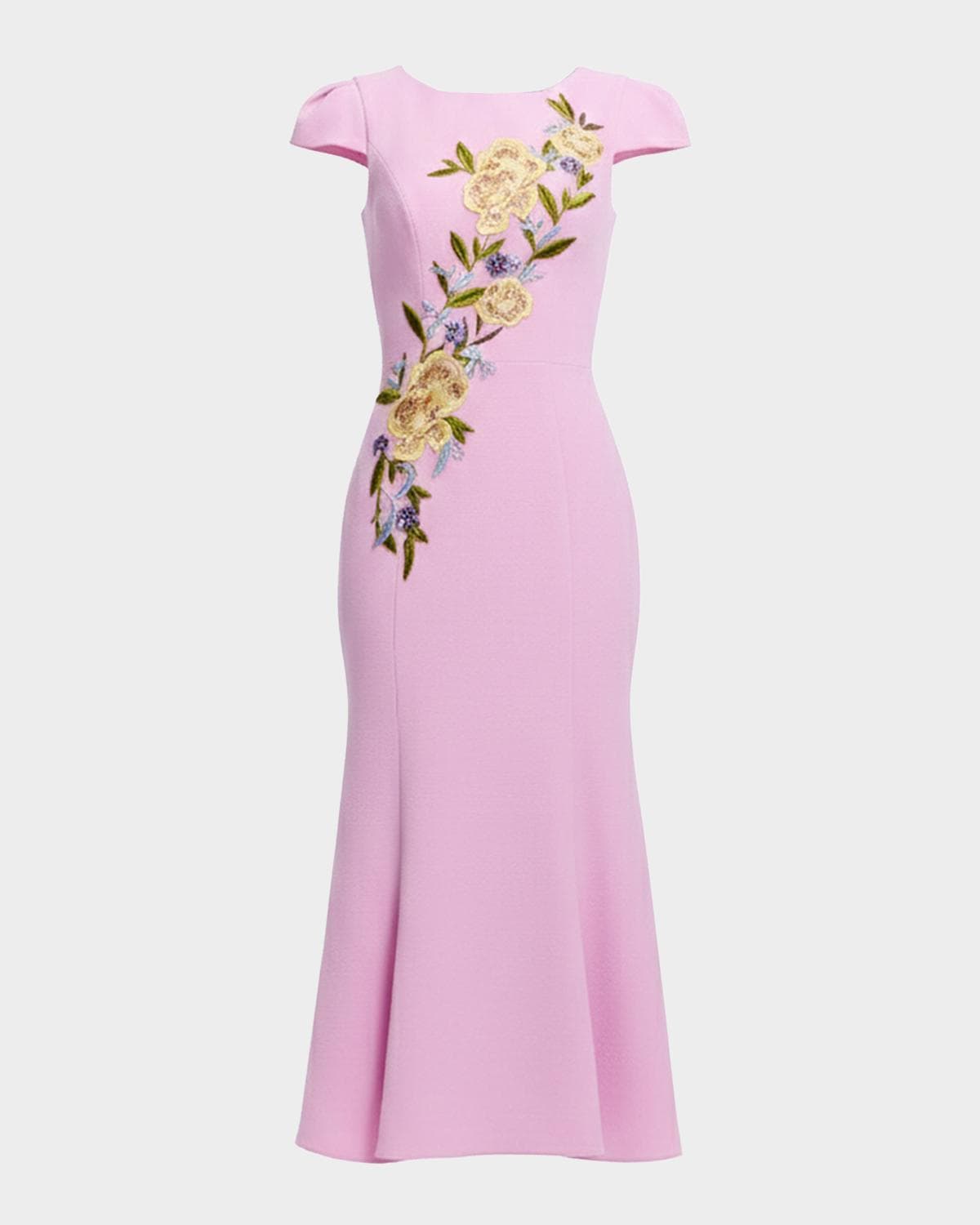 Dress the Population Black Label Sheryl Floral Applique Crepe Midi Dress