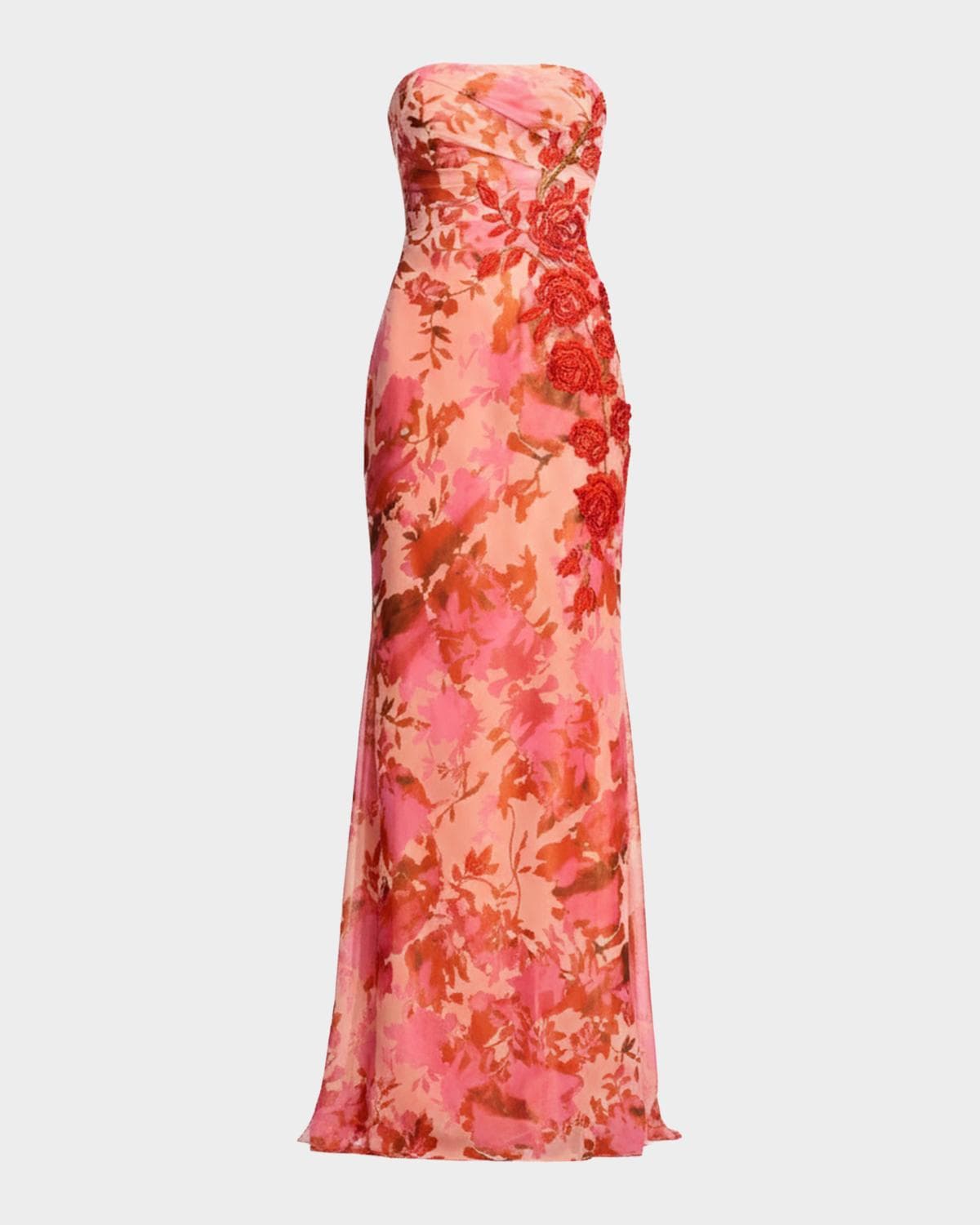 Dress the Population Black Label Kinley Strapless Floral-Print Chiffon Gown