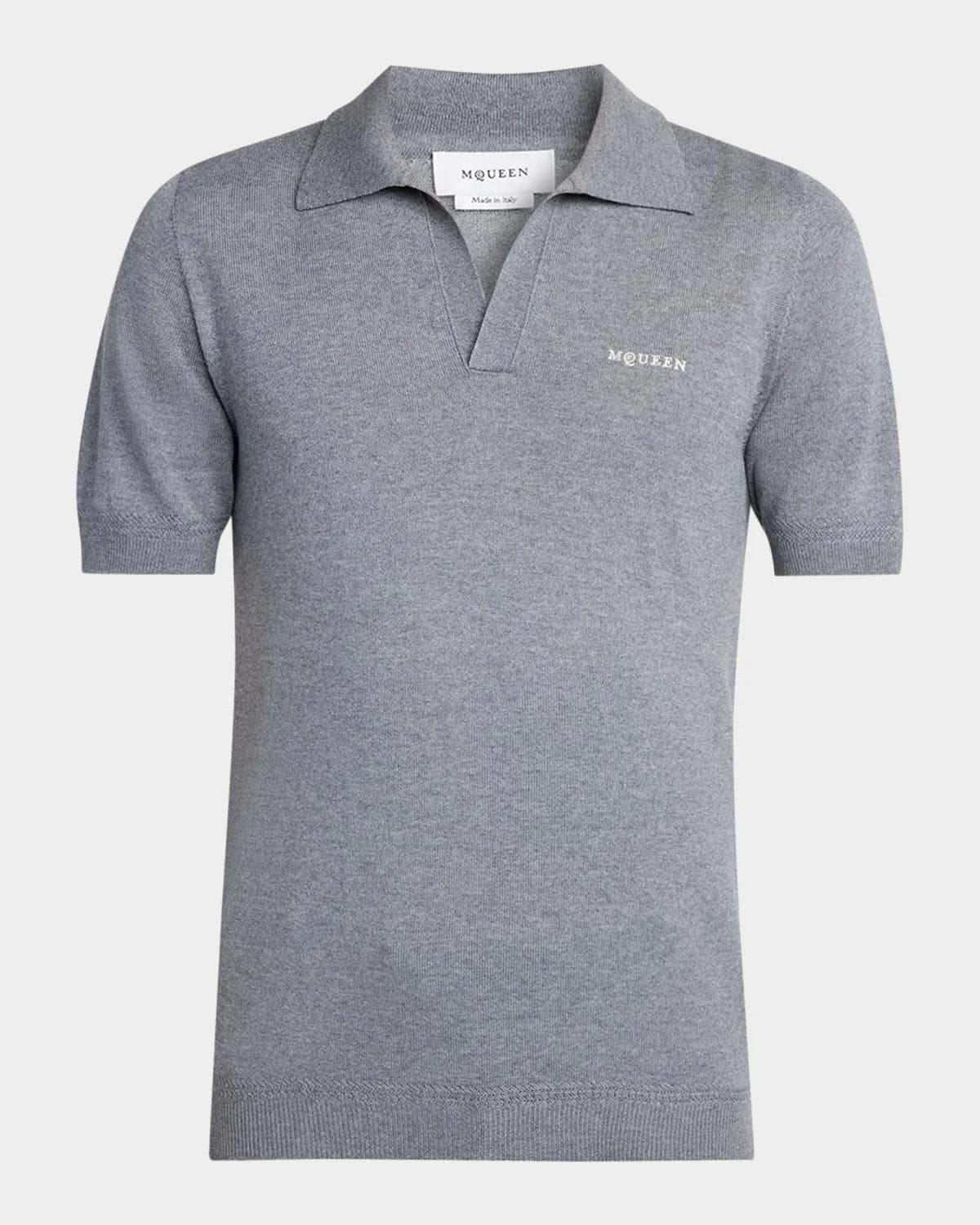 McQueen Men's Wool Knit Johnny Collar Short-Sleeve Polo Sweater