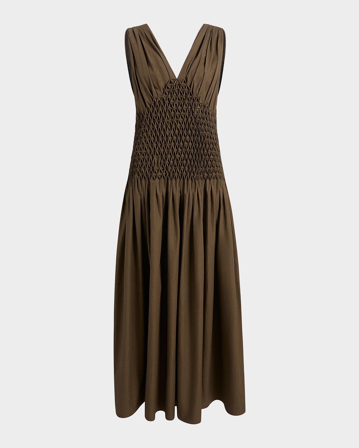 Khaite Nola Sleeveless Diamond Pleat Cotton Ankle Dress