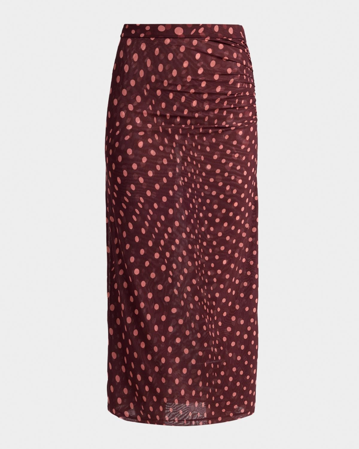 Stella McCartney Polka Dot Mesh Ruched Midi Skirt