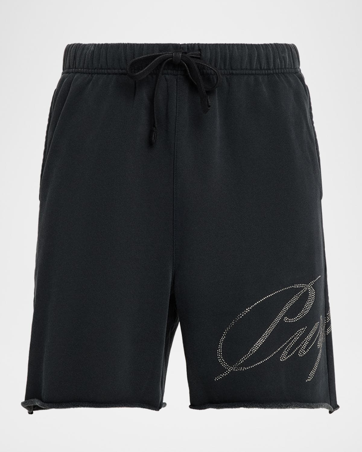 PURPLE Men's Cotton Fleece Raw-Edge Rhinestone Logo Shorts
