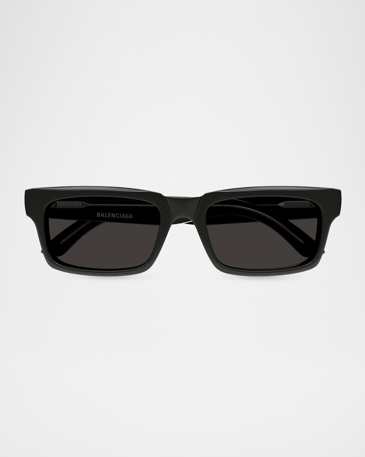 Balenciaga Men's Acetate and Nylon Bridge-Logo Rectangle Sunglasses
